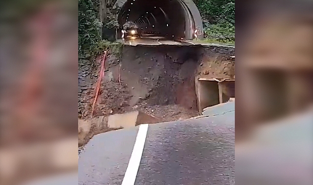Ordu-Sivas karayolu Darıcabaşı Tüneli girişinin çökme anı